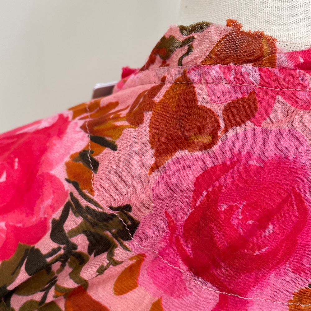 One Season Floral Pink and Green Button-Up Blouse XS - Picture 5 of 9